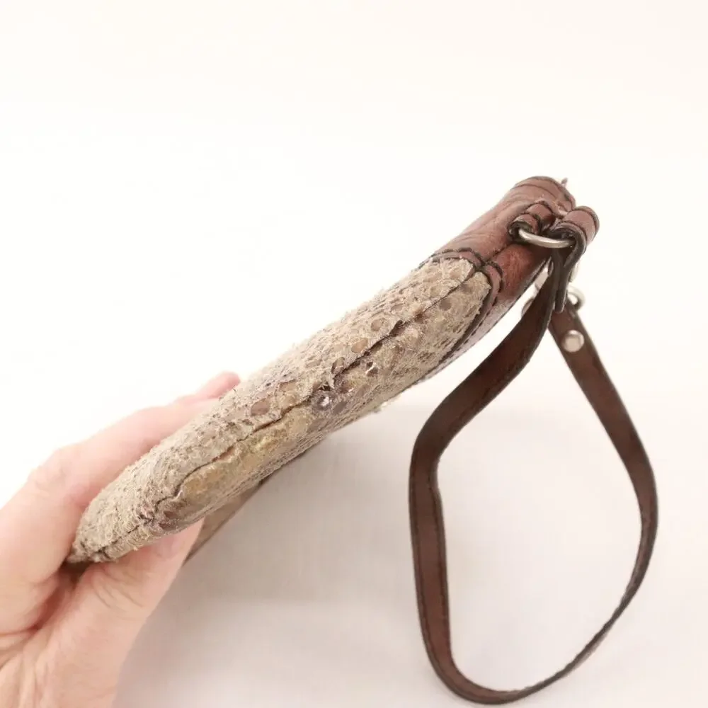 Vtg Fossil Wristlet Handbag Women Mini Brown Snakeskin Leather Purse Bag